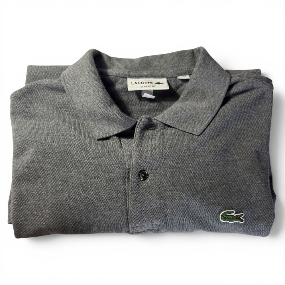 Lacoste Classic Fit Pique Polo Shirt Gray Mens Large Crocodile Logo Short Sleeve